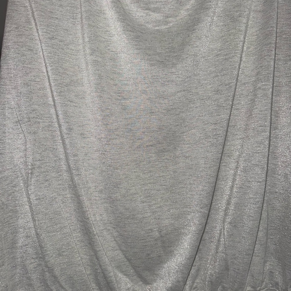Shimmering Gray Fabric Blouse With Rouged Waistline